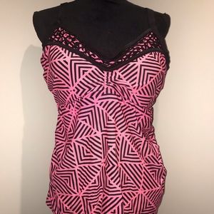 Pink with black strips Tankini